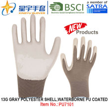13G Grady Polyester Shell Waterborne PU Coated Gloves (PU7101) with CE, En388, En420 Work Gloves